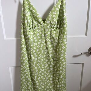 Boutique Summer Dress Light Green with White Flower Detail- Tied Straps
